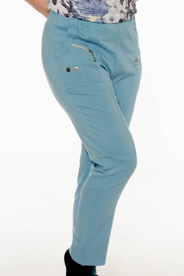 Pasform Pia - Blå bukser med stretch og elastik i livet